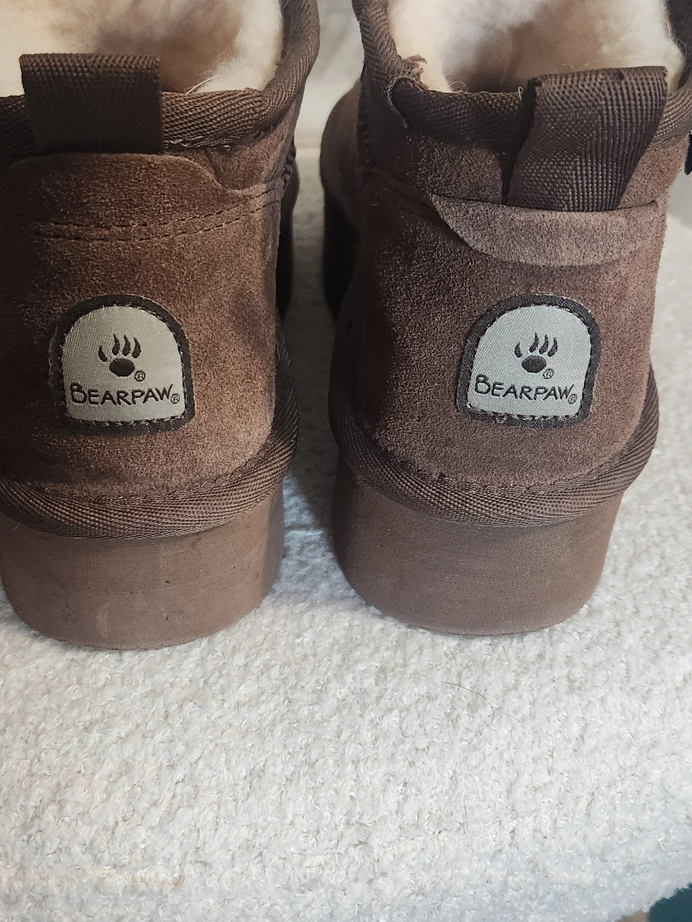 BearPaw Brown Suede Platform Shearling-Lined Ankle Boots